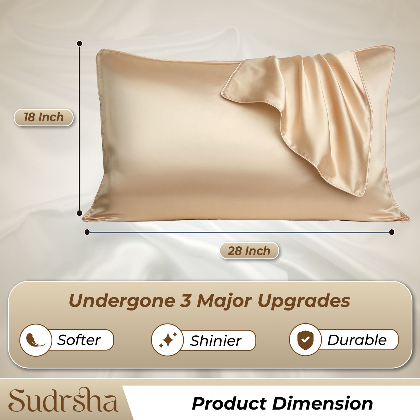 Sudrsha Solid 600 TC Satin Silk Pillowcases(Beige)