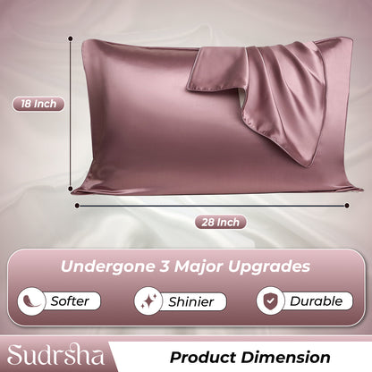 Sudrsha Solid 600 TC Satin Silk PillowCases (Rose pink)