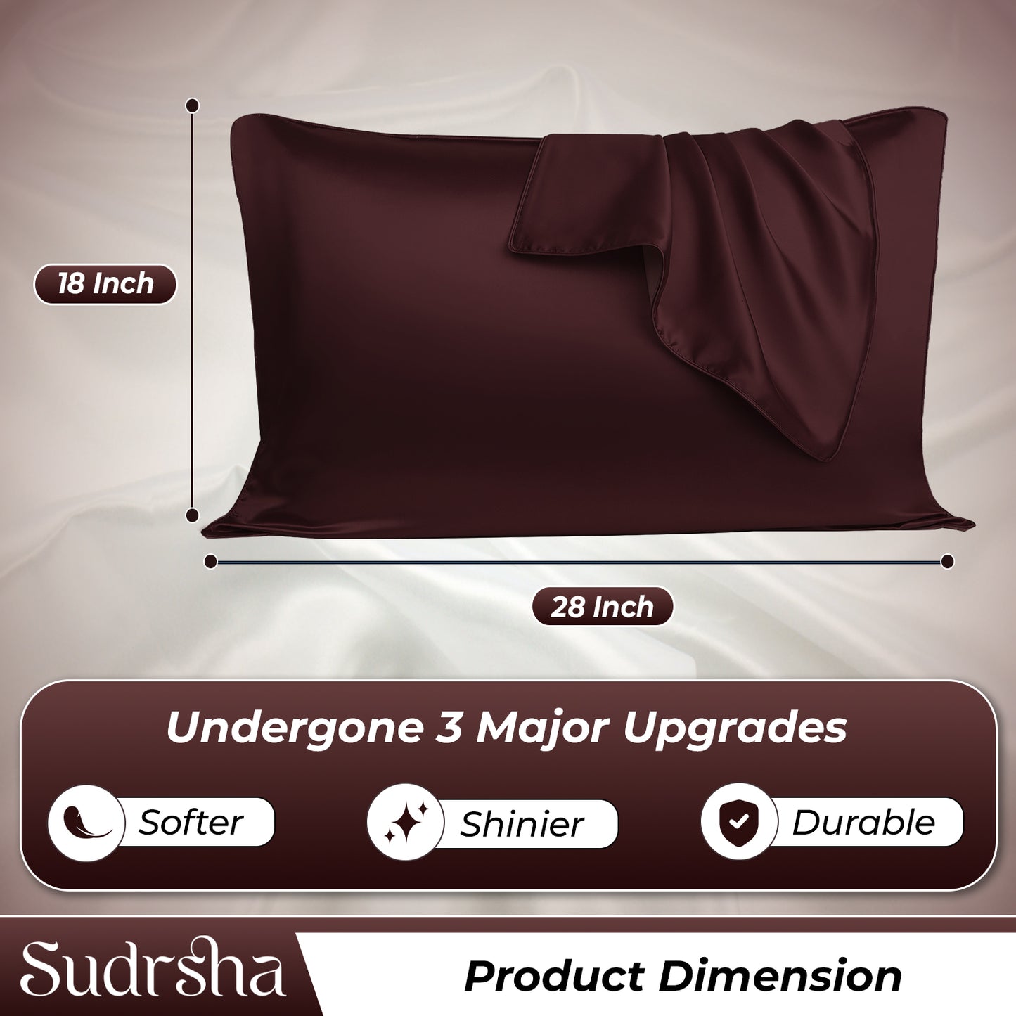 Sudrsha Solid 600 TC Satin Silk Pillowcases(Brown)