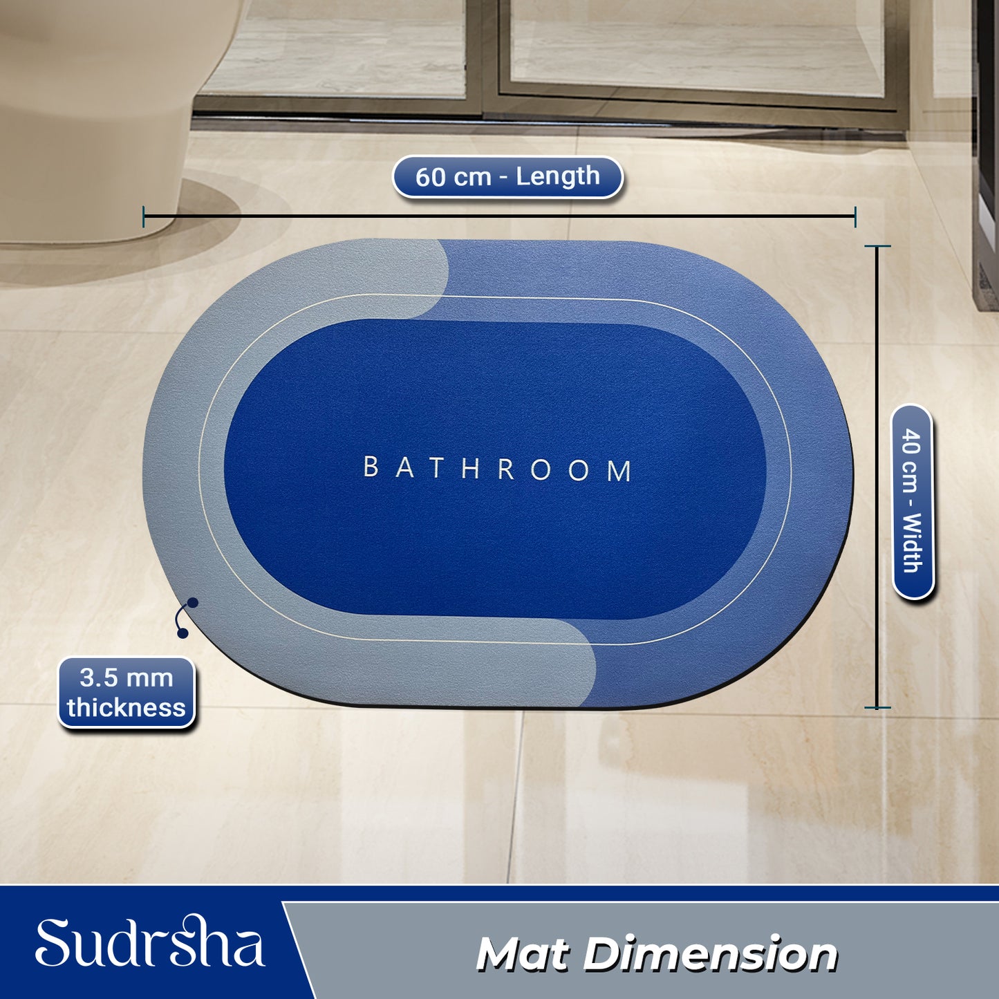 SUDRSHA Anti-Skid 3.5mm Light Blue  Bath  Mat | Water Absorbent Door & Bathroom Floor Mat