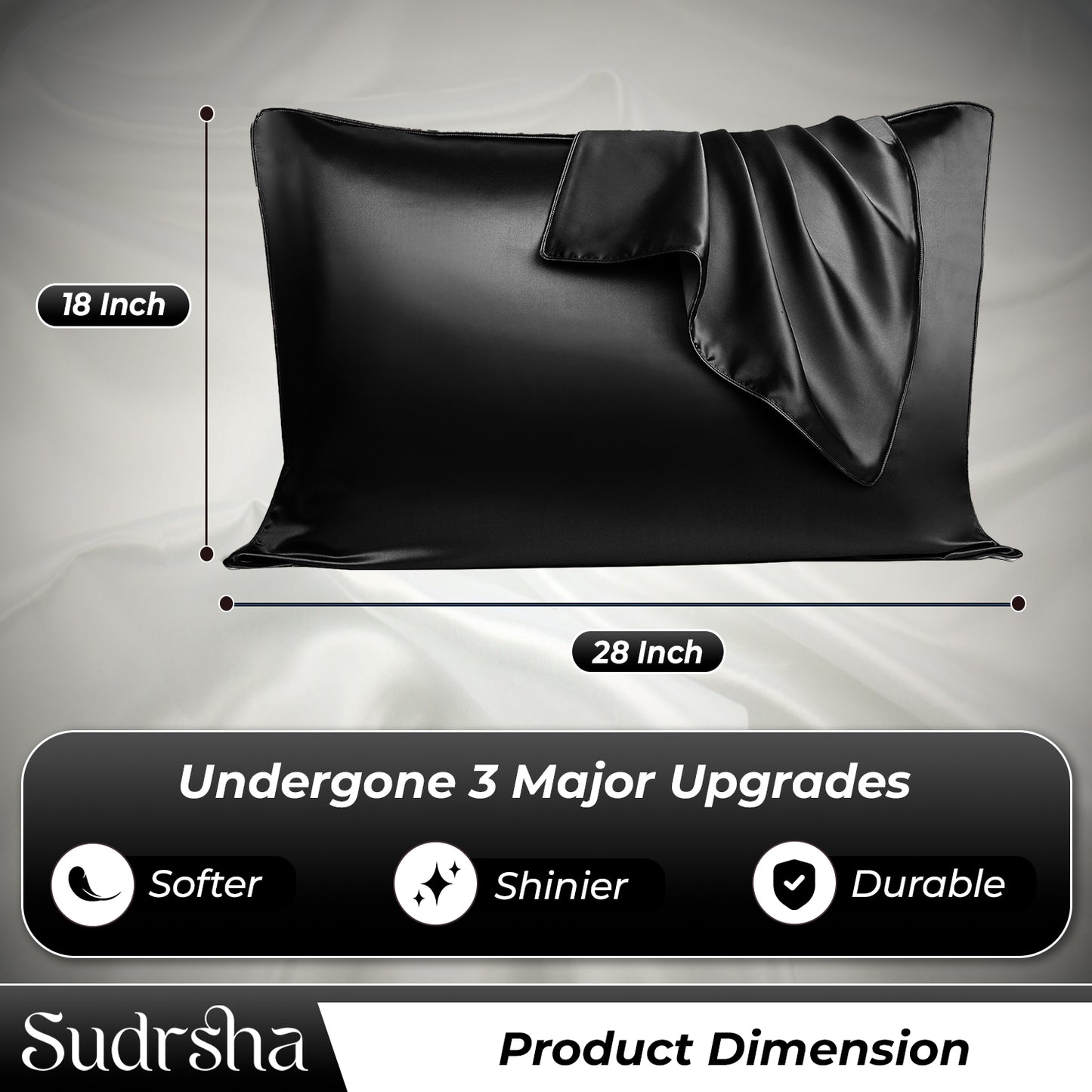 Sudrsha Solid 600 TC Satin Silk Pillowcases(Black)
