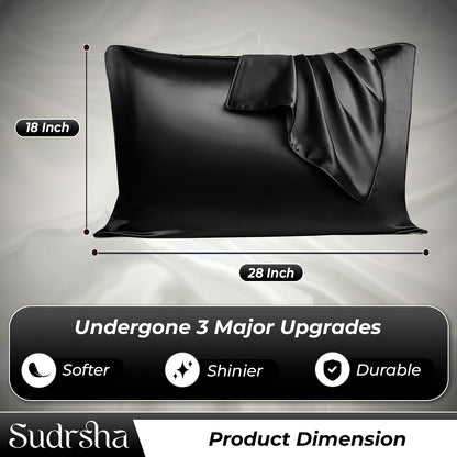 Sudrsha Solid 600 TC Satin Silk Pillowcases(Black)