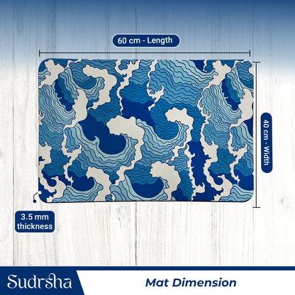 Sudrsha Anti-Skid 3D Blue Sea Waves  Rubber Bath Mat – Water-Absorbent