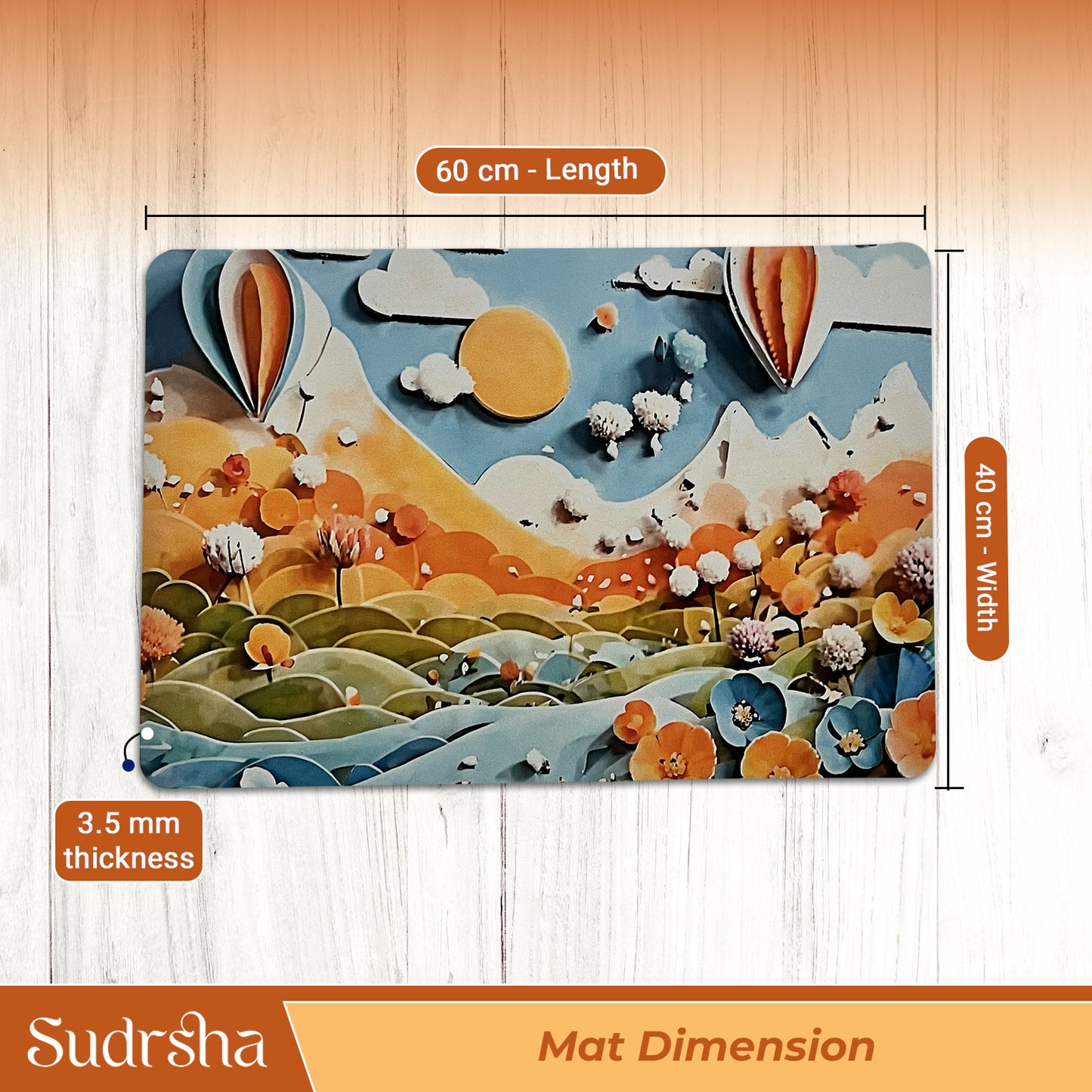 Sudrsha Anti-Skid 3D  Mountain Print  Rubber Bath Mat – Water-Absorbent