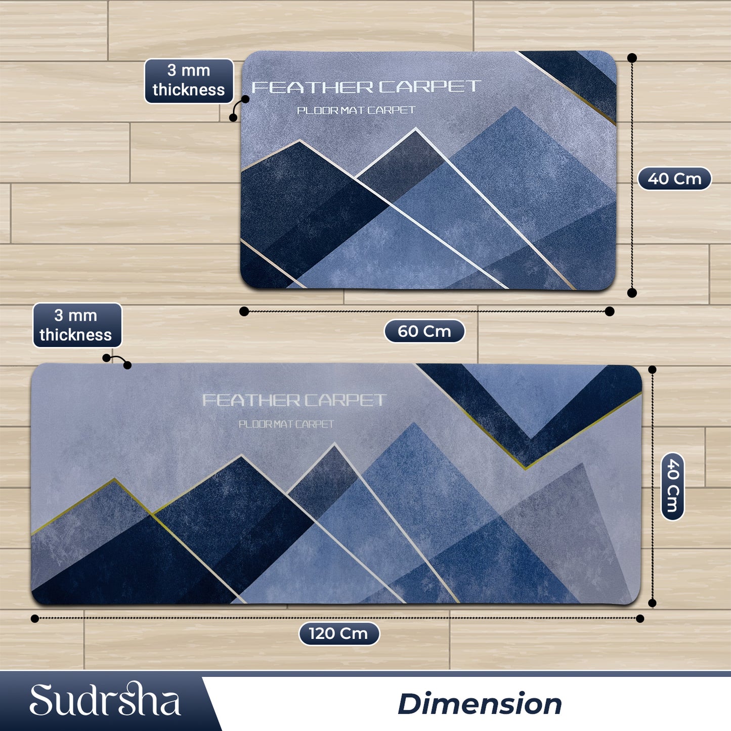 SUDRSHA Anti-Skid 3.5mm  | Water Absorbent Kitchen Mat (Feather Print)