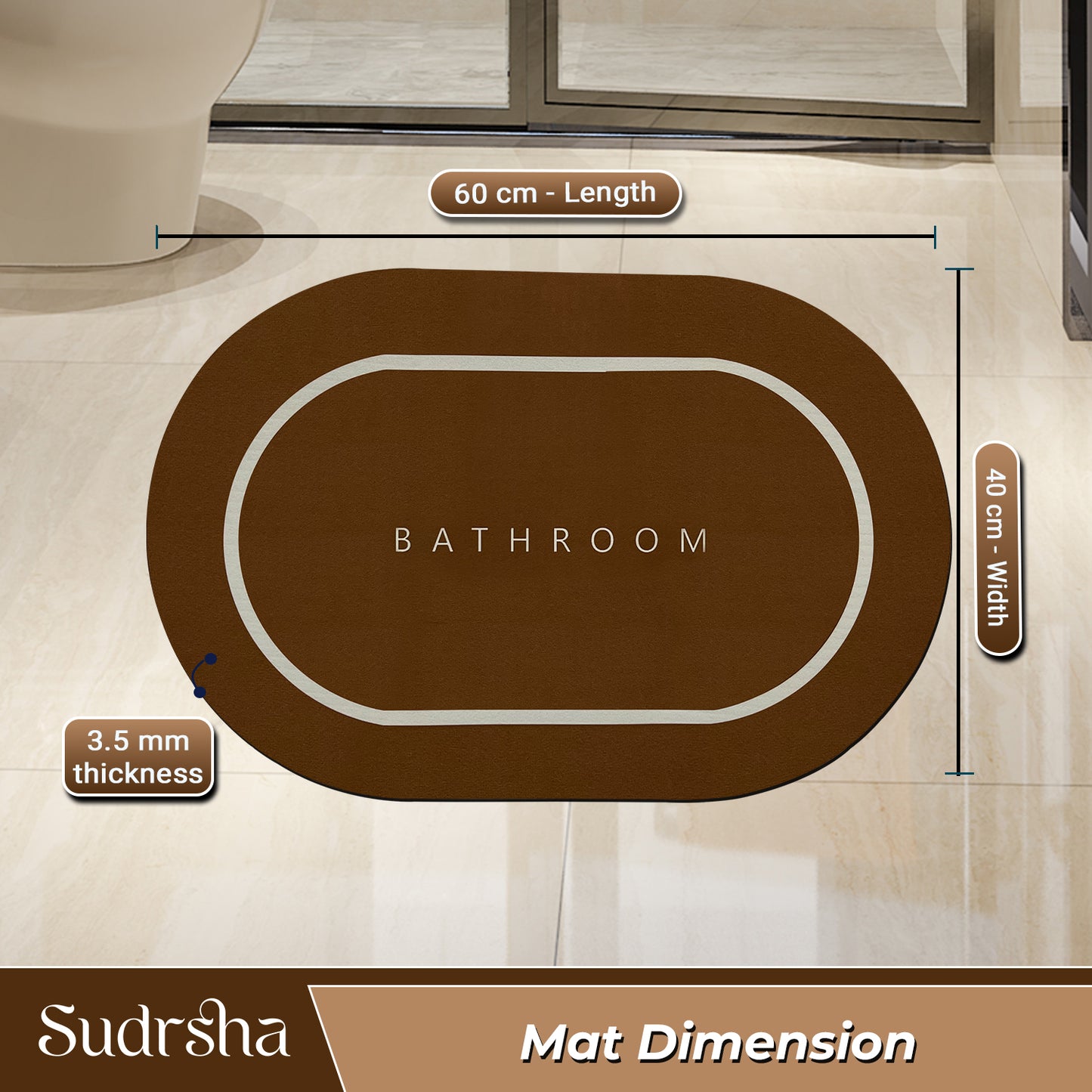 SUDRSHA Anti-Skid 3.5mm Brown  Bath  Mat | Water Absorbent Door & Bathroom Floor Mat