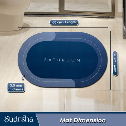 SUDRSHA Anti-Skid 3.5mm  Oval  Blue Bath Mat | Water Absorbent Door & Bathroom Floor Mat