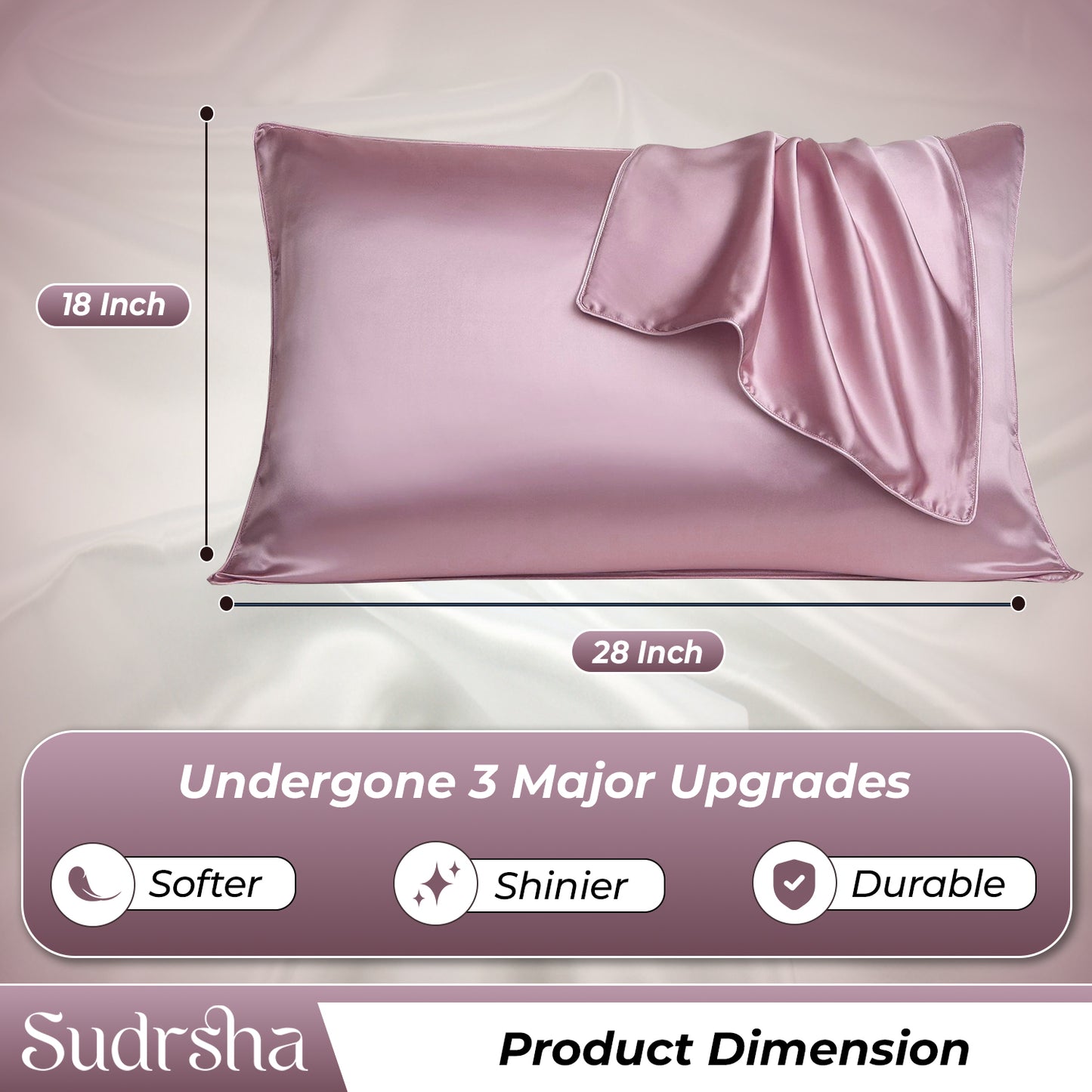 Sudrsha Solid 600 TC Satin Silk PillowCases (Pink)