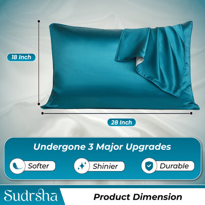 Sudrsha Solid 600 TC Satin Silk PillowCases (Teal)