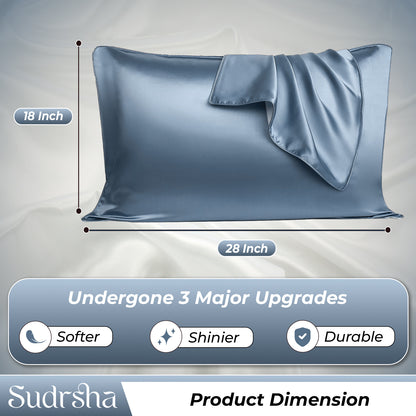Sudrsha Solid 600 TC Satin Silk PillowCases (Stone Blue )