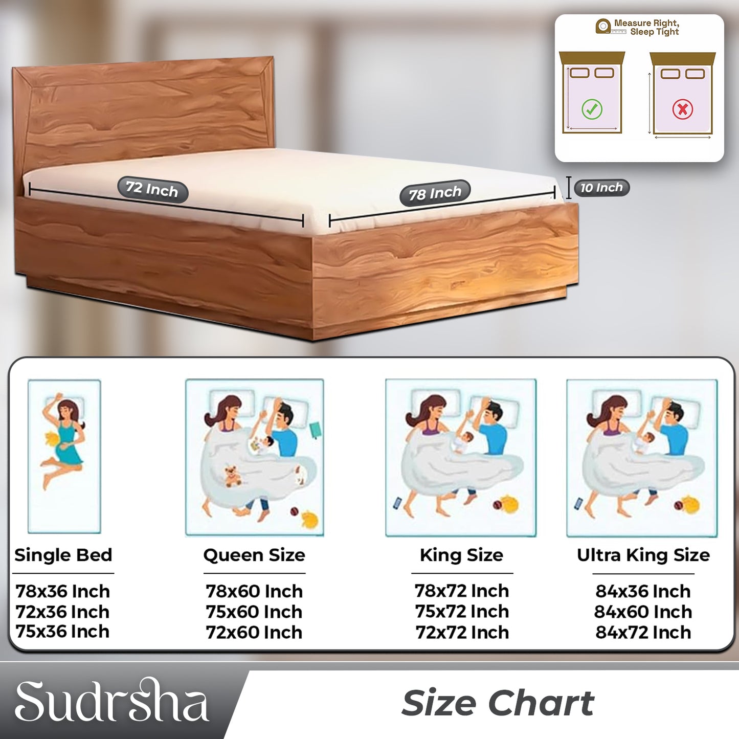 100% Waterproof Cotton Sudrsha Mattress Protector – Hypoallergenic, Ultra-Soft & Breathable Fitted Bed Cover (72x72 Inches) (Grey)