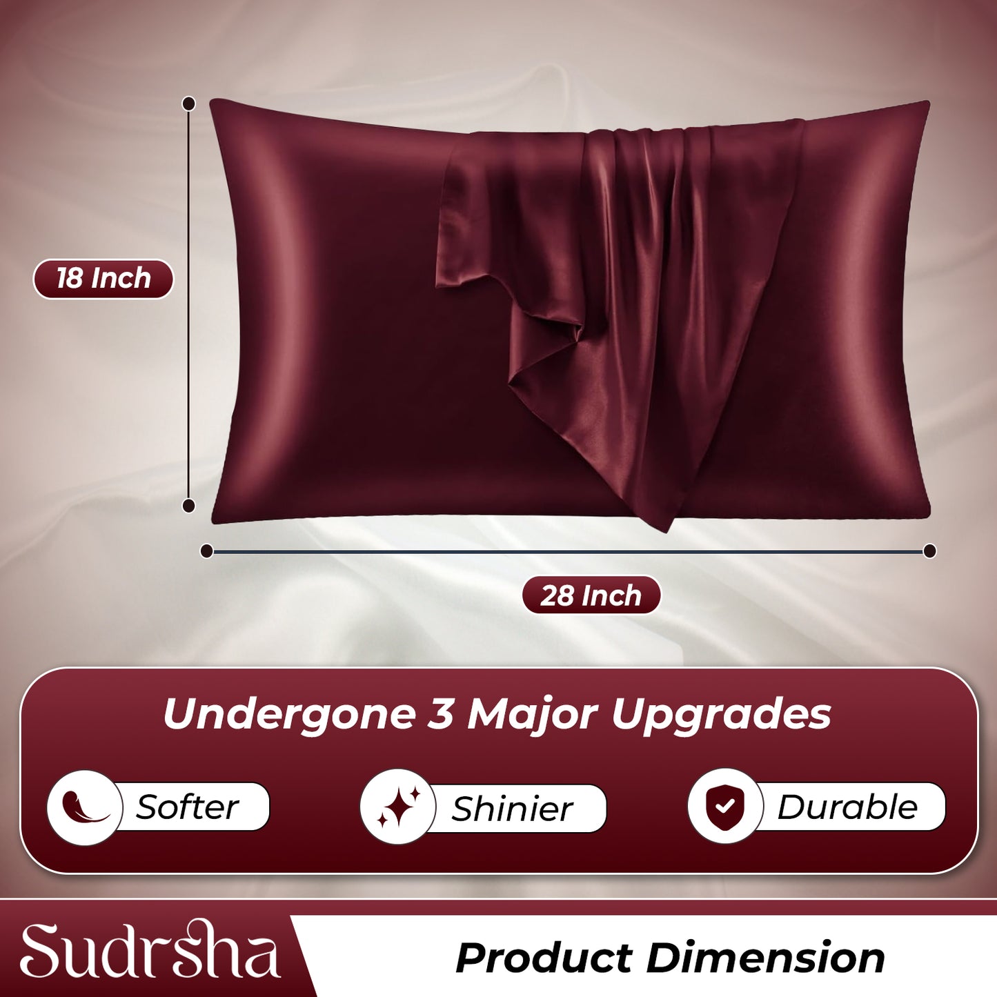 Sudrsha Solid 600 TC Satin Silk PillowCases (Maroon)