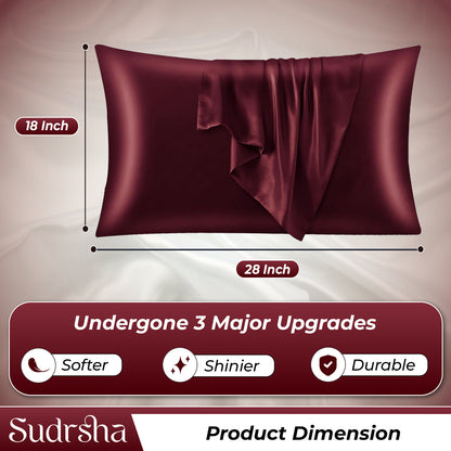 Sudrsha Solid 600 TC Satin Silk PillowCases (Maroon)