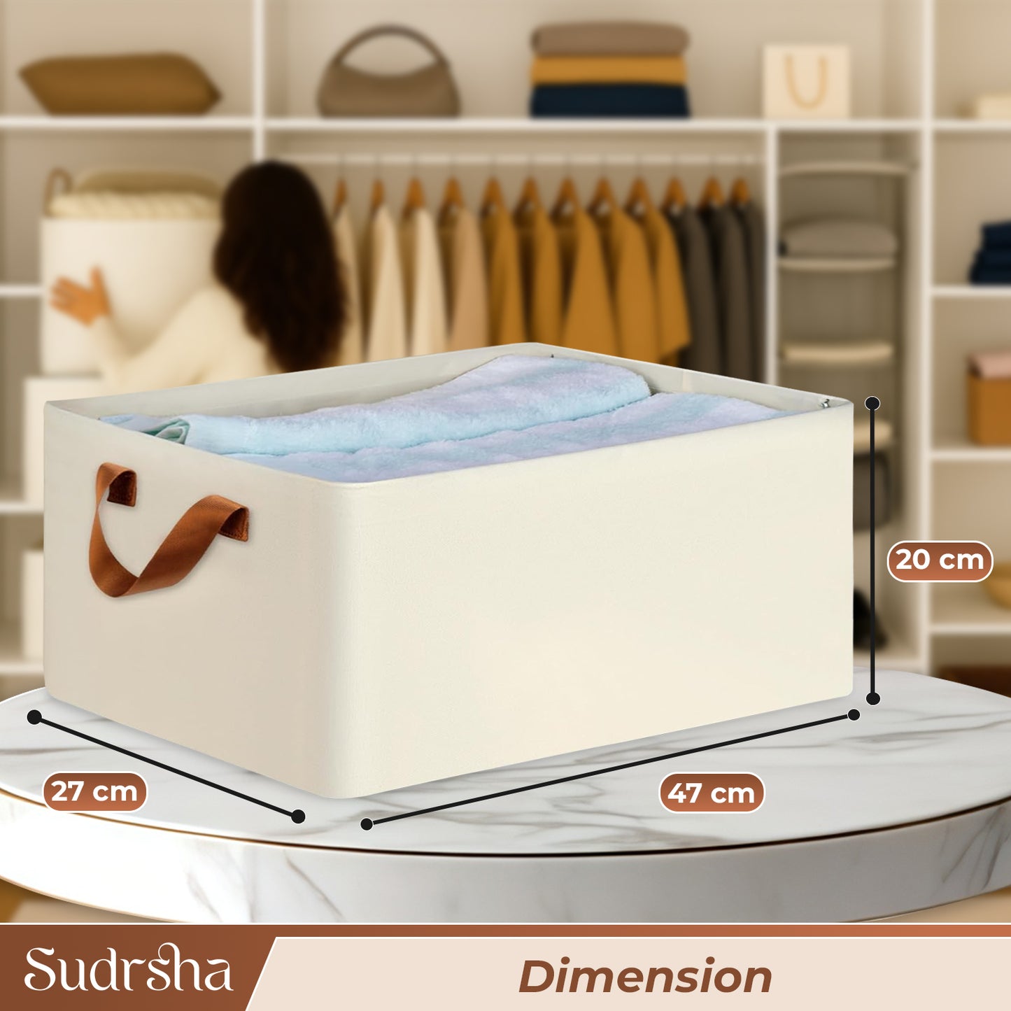 Sudrsha Foldable Wardrobe Organizer Box (47×27×20 cm) | Durable Polystyrene Storage with Handle for Clothes, Toys & Blankets(White)