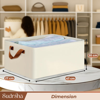 Sudrsha Foldable Wardrobe Organizer Box (47×27×20 cm) | Durable Polystyrene Storage with Handle for Clothes, Toys & Blankets(White)