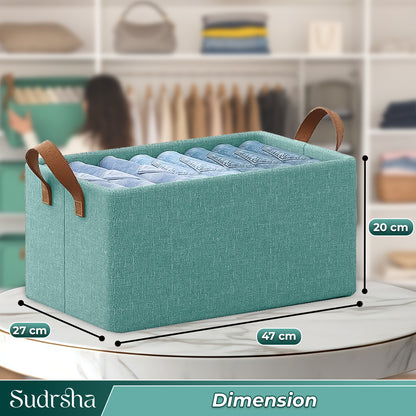 Sudrsha Foldable Wardrobe Organizer Box (47×27×20 cm) | Durable Polystyrene Storage with Handle for Clothes, Toys & Blankets(Green)