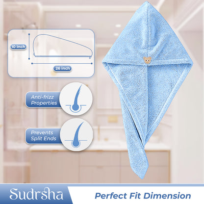 Sudrsha Microfiber ( Sky -Blue)  Hair Towel Wrap for Women – Quick Drying, Super Absorbent with Elastic Loop