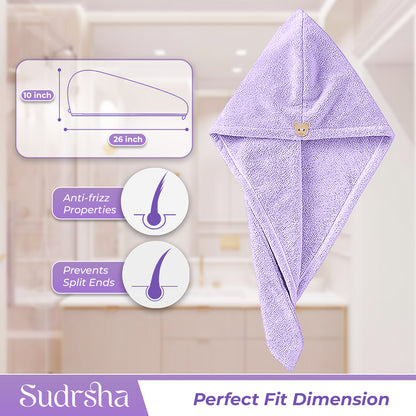 Sudrsha Microfiber (Purple)  Hair Towel Wrap for Women – Quick Drying, Super Absorbent with Elastic Loop