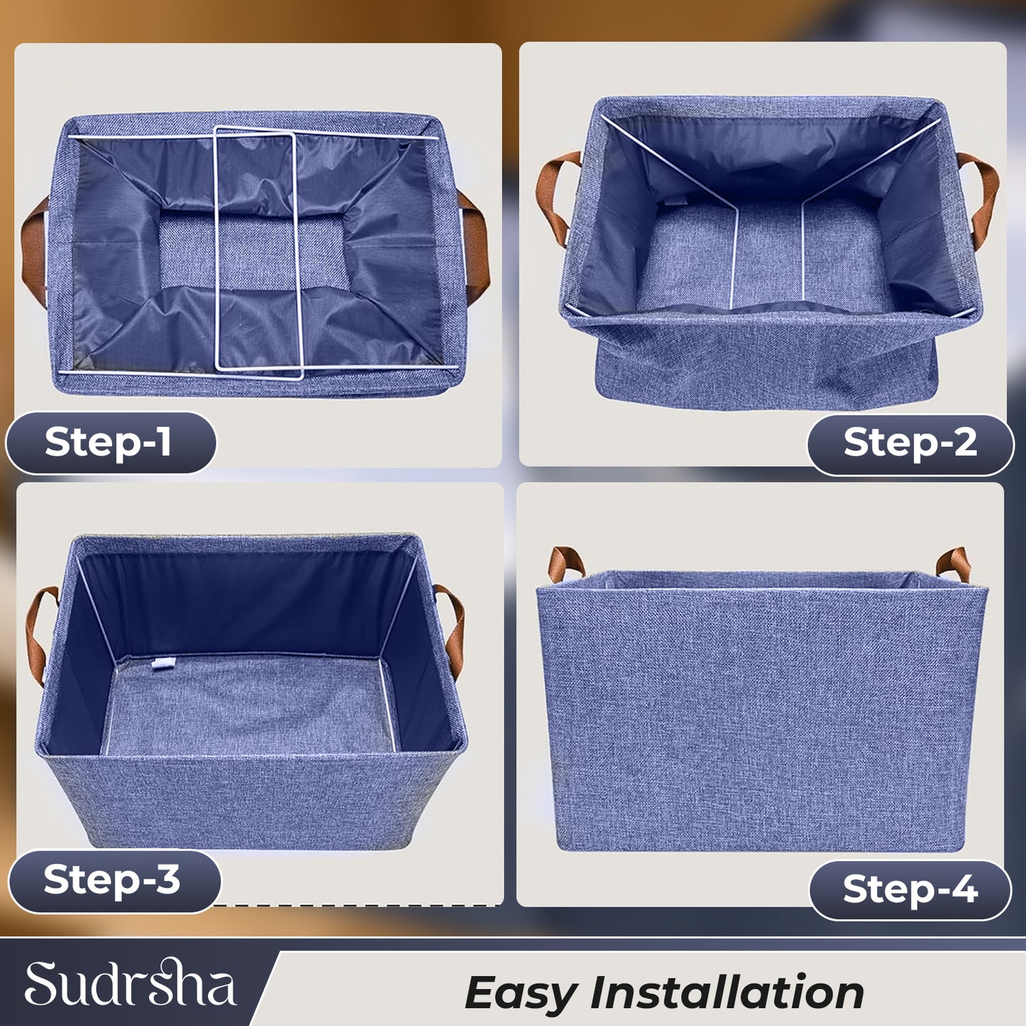 Sudrsha Foldable Wardrobe Organizer Box (47×27×20 cm) | Durable Polystyrene Storage with Handle for Clothes, Toys & Blankets(Navy Blue)