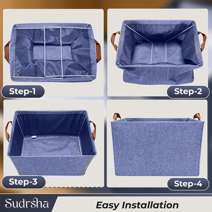 Sudrsha Foldable Wardrobe Organizer Box (47×27×20 cm) | Durable Polystyrene Storage with Handle for Clothes, Toys & Blankets(Navy Blue)