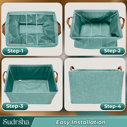 Sudrsha Foldable Wardrobe Organizer Box (47×27×20 cm) | Durable Polystyrene Storage with Handle for Clothes, Toys & Blankets(Green)