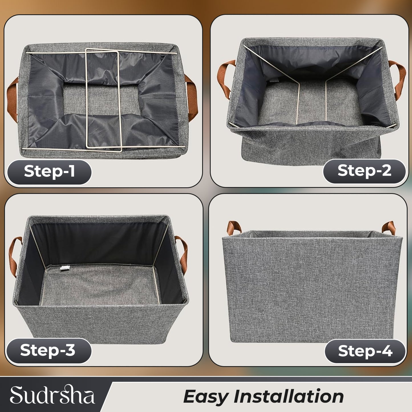 Sudrsha Foldable Wardrobe Organizer Box (47×27×20 cm) | Durable Polystyrene Storage with Handle for Clothes, Toys & Blankets(Grey)