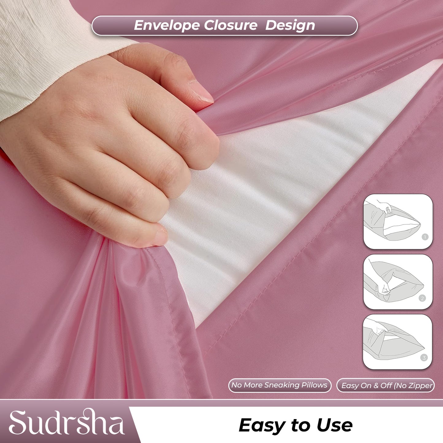 Sudrsha Solid 600 TC Satin Silk PillowCases (Pink)