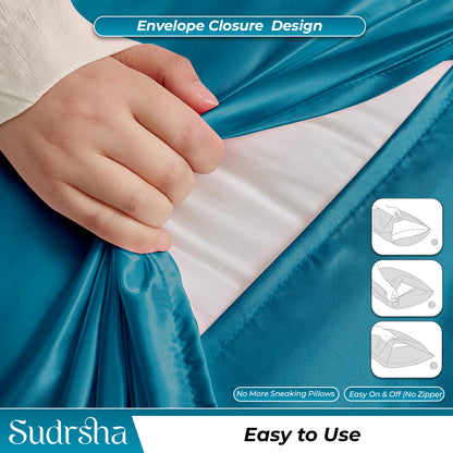 Sudrsha Solid 600 TC Satin Silk PillowCases (Teal)