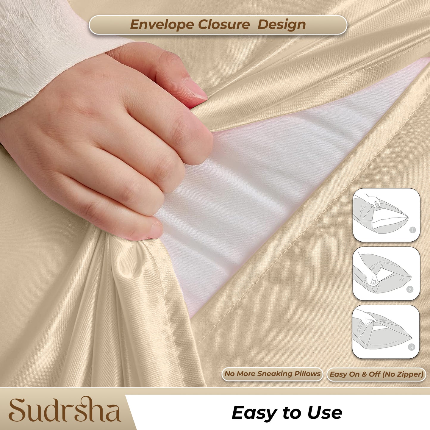 Sudrsha Solid 600 TC Satin Silk Pillowcases(Beige)