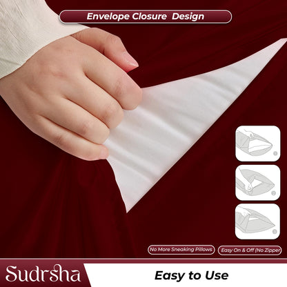 Sudrsha Solid 600 TC Satin Silk PillowCases (Maroon)