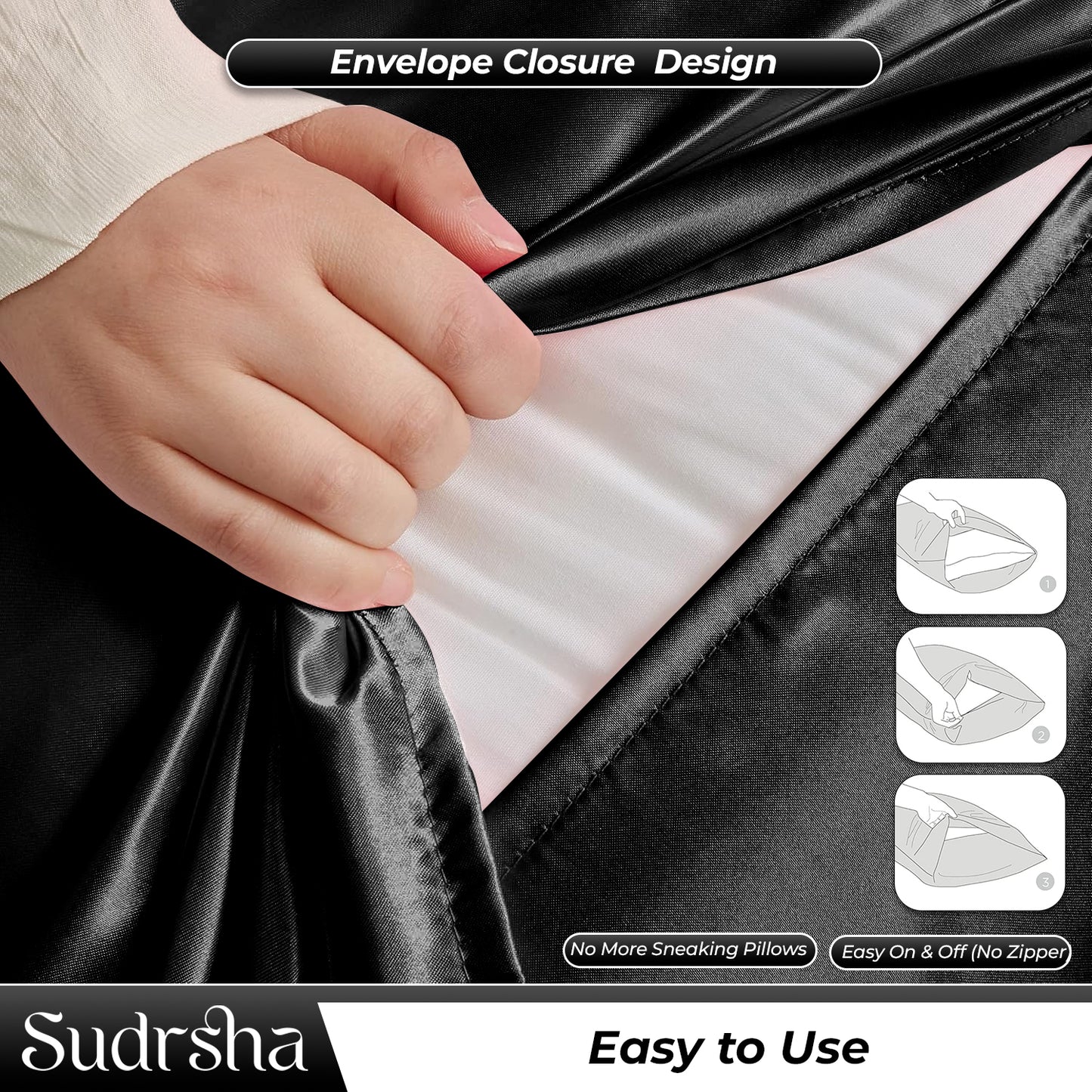 Sudrsha Solid 600 TC Satin Silk Pillowcases(Black)