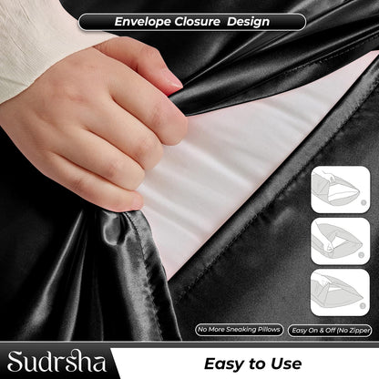 Sudrsha Solid 600 TC Satin Silk Pillowcases(Black)