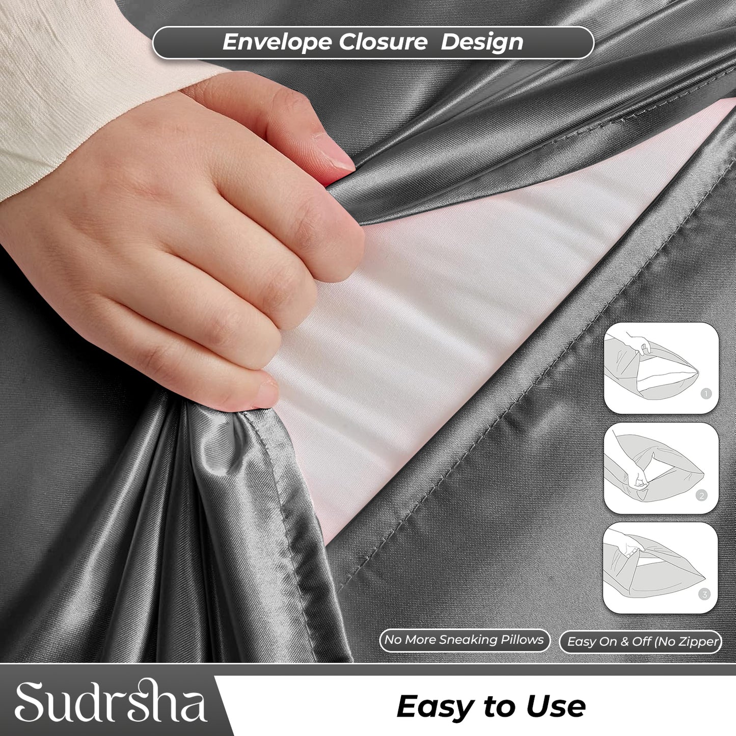 Sudrsha Solid 600 TC Satin Silk Pillowcases(Grey)