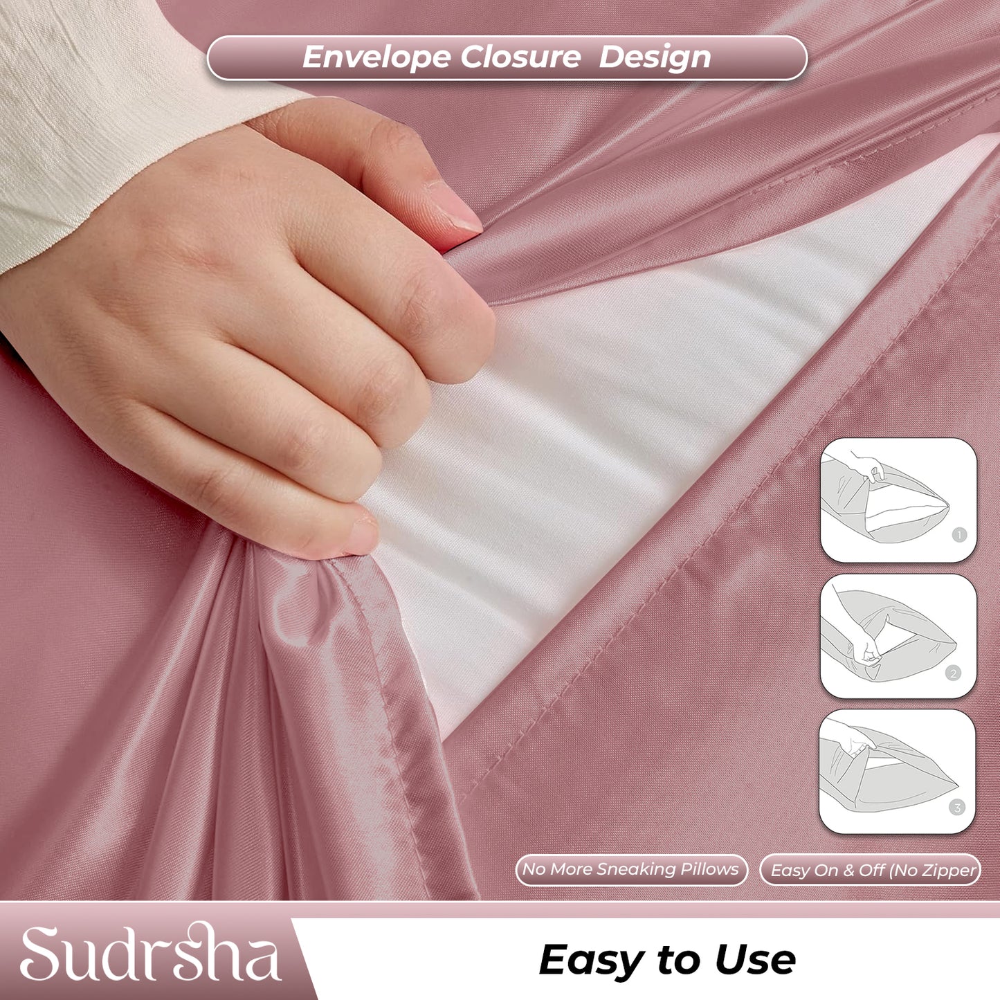 Sudrsha Solid 600 TC Satin Silk PillowCases (Rose pink)