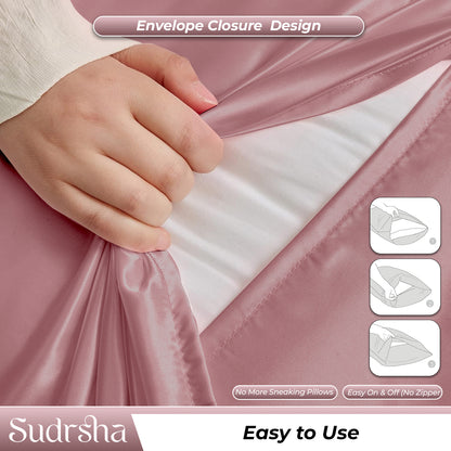 Sudrsha Solid 600 TC Satin Silk PillowCases (Rose pink)