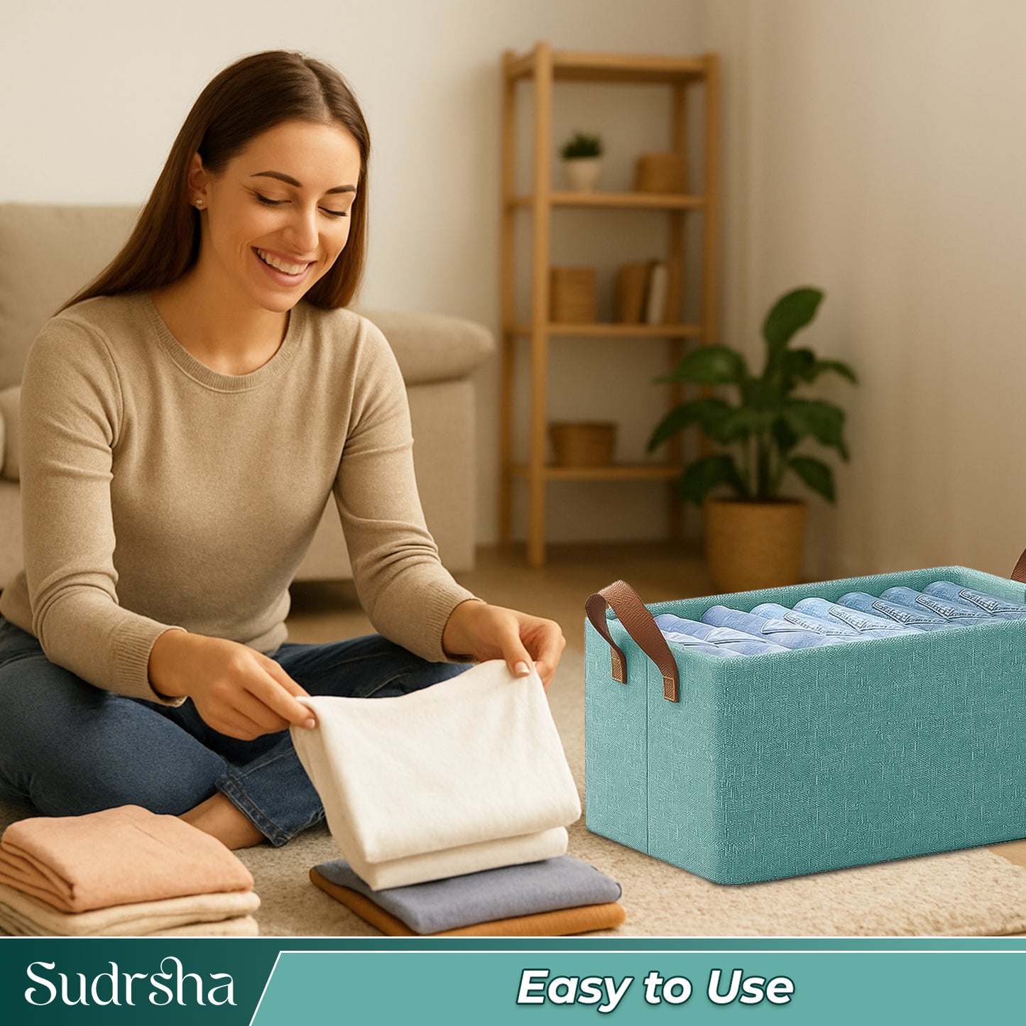 Sudrsha Foldable Wardrobe Organizer Box (47×27×20 cm) | Durable Polystyrene Storage with Handle for Clothes, Toys & Blankets(Green)