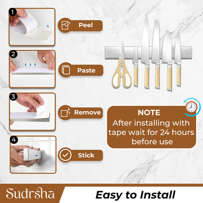 Sudrsha Magnetic Knife Strip Wall Mounted Knife Bar with Adhesive, No Drilling, Multi-Purpose Kitchen Organizer & Tool Holder