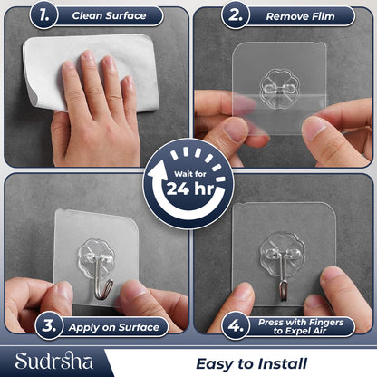 Sudrsha Adhesive Wall J Hooks for Hang in Kitchen Household and Bathroom Accessories (Pack of 20)