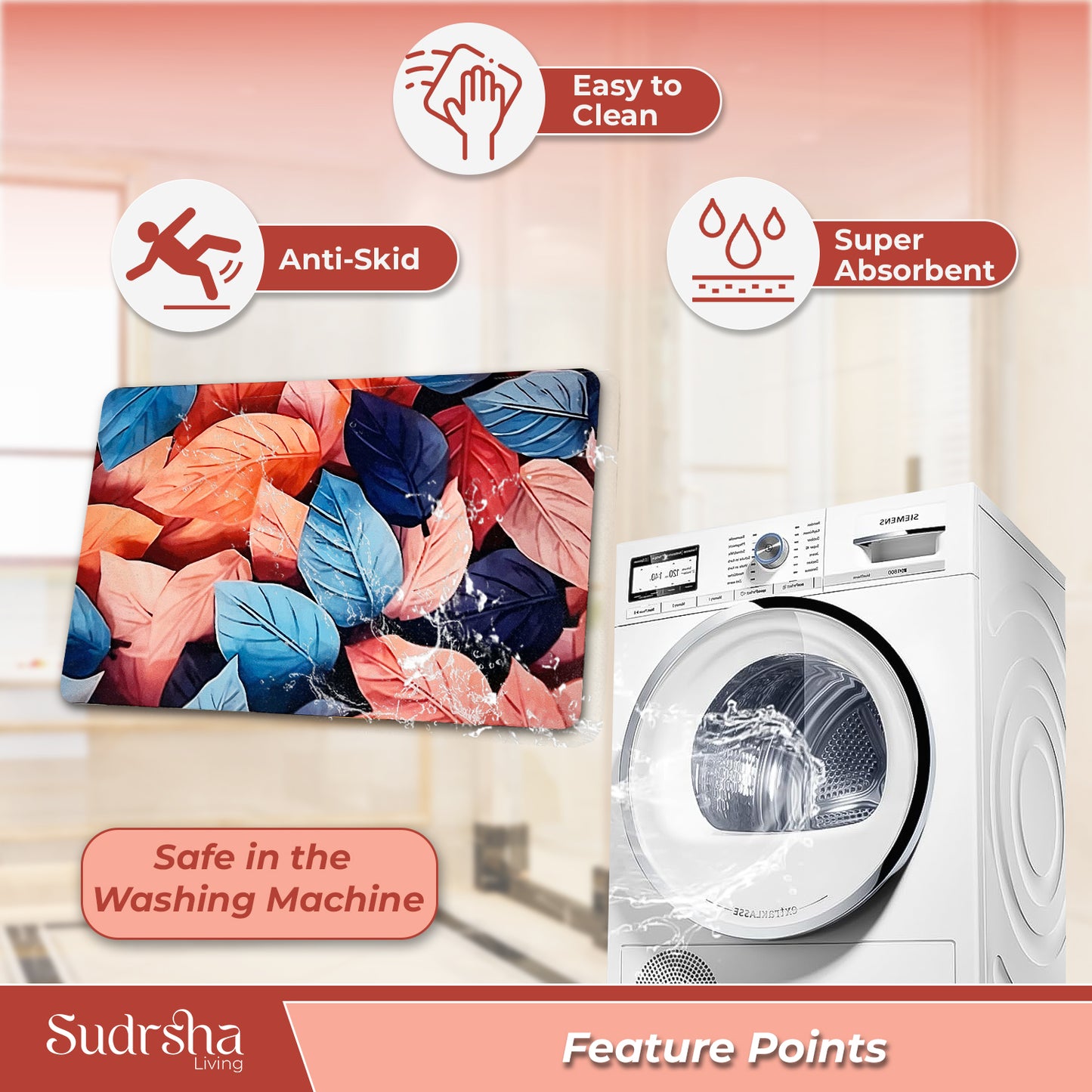 Sudrsha Anti-Skid 3D  pink  Leafe  Rubber Bath Mat – Water-Absorbent