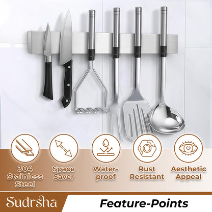 Sudrsha Magnetic Knife Strip Wall Mounted Knife Bar with Adhesive, No Drilling, Multi-Purpose Kitchen Organizer & Tool Holder