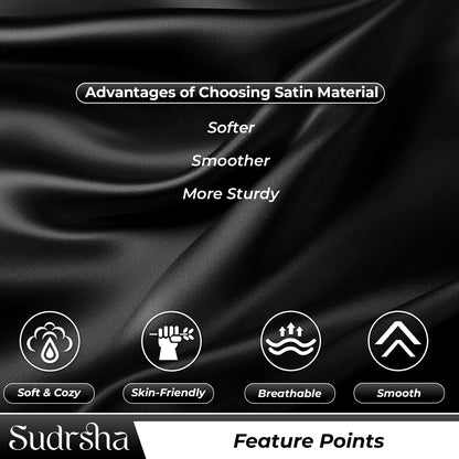 Sudrsha Solid 600 TC Satin Silk Pillowcases(Black)