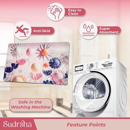 Sudrsha Anti-Skid 3D   Sun Flower Rubber Bath Mat – Water-Absorbent (pink)