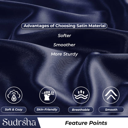 Sudrsha Solid 600 TC Satin Silk PillowCases (Navy)