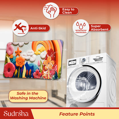 Sudrsha Anti-Skid 3D Cloud Print Rubber Bath Mat – Water-Absorbent
