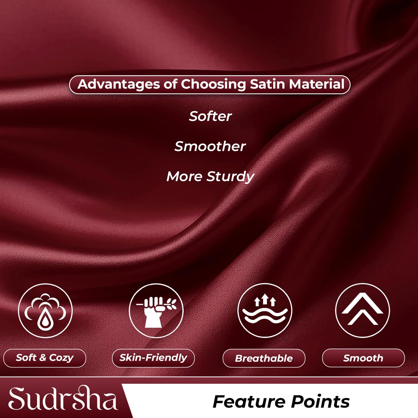 Sudrsha Solid 600 TC Satin Silk PillowCases (Maroon)