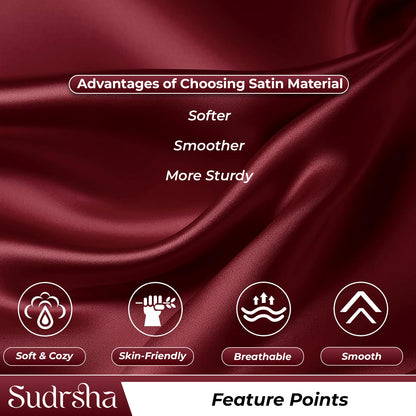 Sudrsha Solid 600 TC Satin Silk PillowCases (Maroon)