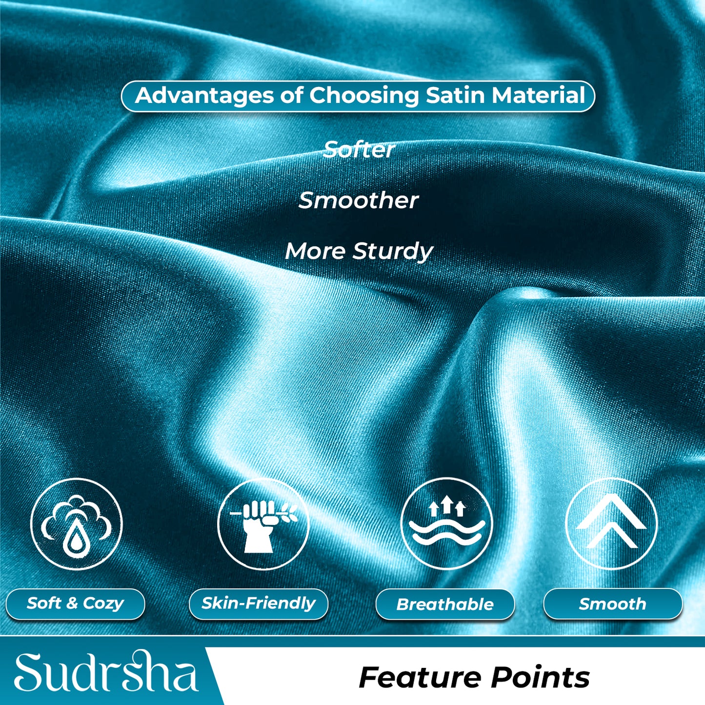 Sudrsha Solid 600 TC Satin Silk PillowCases (Teal)