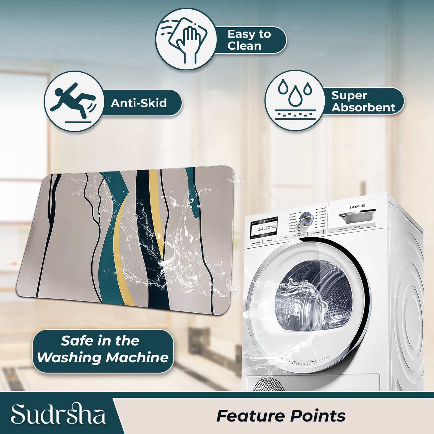 Sudrsha Anti-Skid 3D Linen Grey abstract  Rubber Bath Mat – Water-Absorbent