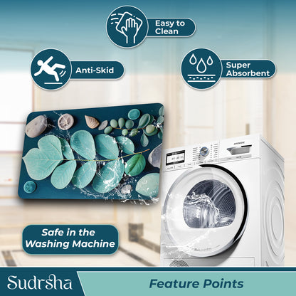 Sudrsha Anti-Skid 3D Flower Print Rubber Bath Mat – Water-Absorbent Leaf Pattern Bathroom Mat