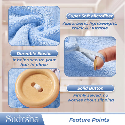 Sudrsha Microfiber ( Sky -Blue)  Hair Towel Wrap for Women – Quick Drying, Super Absorbent with Elastic Loop